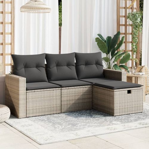 Vidaxl Salon De Jardin 4 Pcs Avec Coussins Gris Résine Tressée
