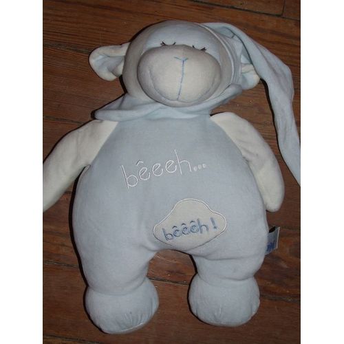 Mouton Range Pyjama Eveil Et Tendresse Doudou Bleu Blanc Cmp Peluche De 45 Cm + Bonnet De 35 Cm