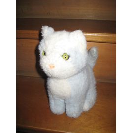 Peluche Chat Blanc Bleu Ciel Yeux Verts Tieno Made In France 23 Cm