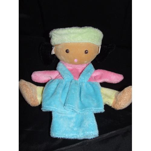 Poupee Marionnette Passeport Tendresse Doudou Bleu Rose Jaune Peluche De 27 Cm