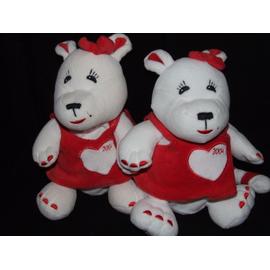 Chien Ours Elytis Doudou Peluche A Grelot Noeud Rouge Cm Lot De Rakuten