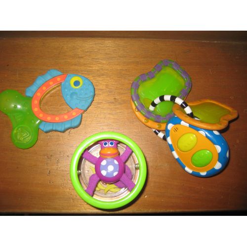 Lot De 3 Hochets Singe, Clés, Poisson Sassy