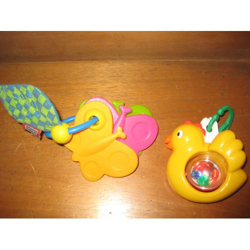 Lot De 2 Hochets Papillon Multicolore Et Poule À Billes