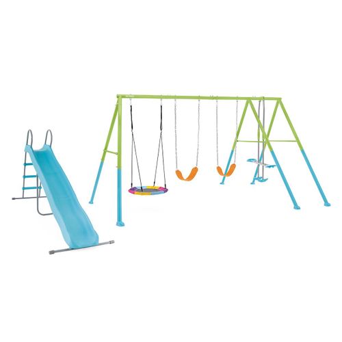 Portique Pour Enfants 5 Agrès Balançoires + Face À Face + Nid D'oiseau + Toboggan - Intex