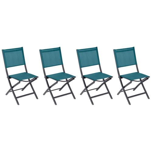 Lot De 4 Chaises De Jardin En Aluminium Pliables Bleu Canard Essentia - Hespéride