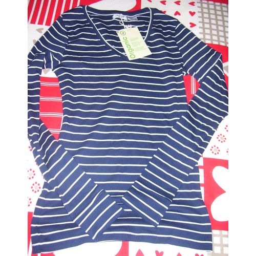 T-Shirt Rayé Blanc/Bleu T S Avec Etiquette Jamais Mis