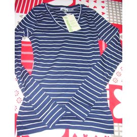 T-Shirt Rayé Blanc/Bleu T S Avec Etiquette Jamais Mis