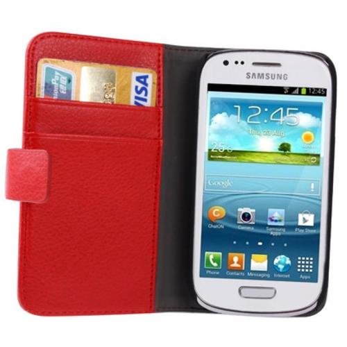Etui Galaxy S3 Mini  À Rabat Rouge Peau De Litchi Avec Support Et Emplacement Cb Samsung Galaxy S3 Mini