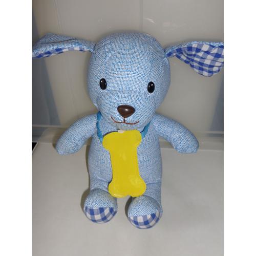 Peluche Tissu Plastique Avec Son Os Chien Bleu 22 Cm