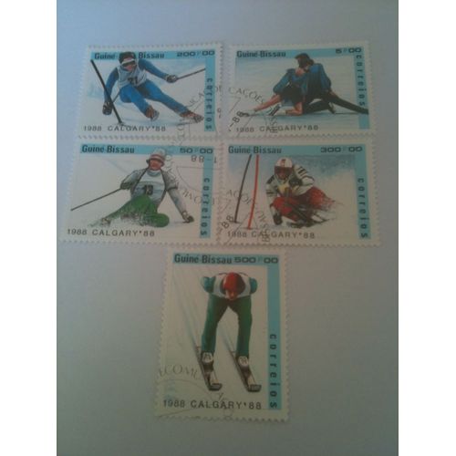 Lot De 5 Timbres Jeux Olympiques Calgary 1988 Guinée Bissau
