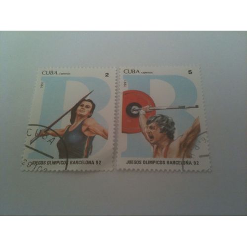 Lot De Deux Timbres Jeux Olympiques De Barcelone 1992 Cuba