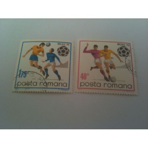 Lot De 2 Timbres Coupe Du Monde De Football Mexico 1970 Roumanie