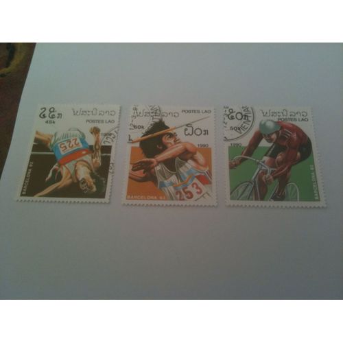 Lot De 3 Timbres Jeux Olympiques De Barcelone 1992 Laos