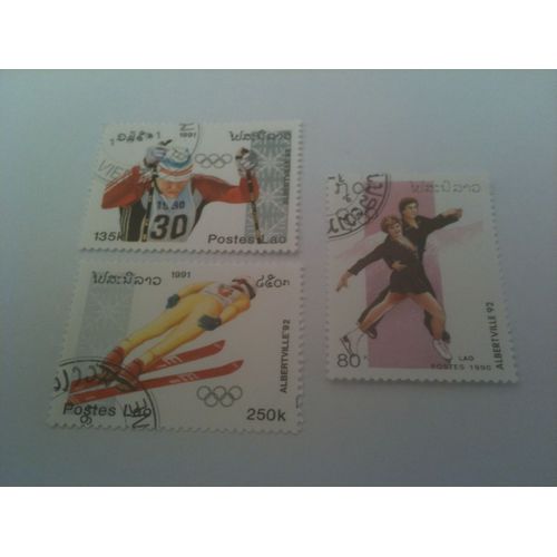Lot De 3 Timbres Jeux Olympiques D'hiver Albertville 1992 Laos