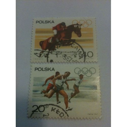 Lot De 2 Timbres Jeux Olympiques Pologne 1967
