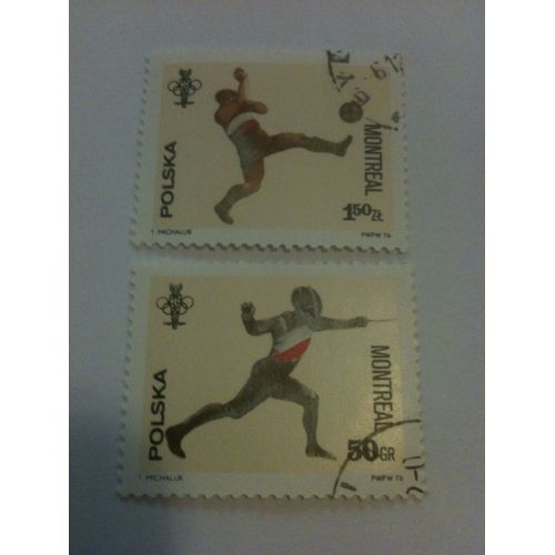 Lot De 2 Timbres Jeux Olympiques De Montréal 1976 Pologne