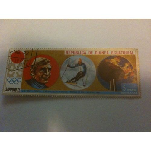 Timbre Jean-Claude Killy Jeux Olympiques D'hiver Sapporo 1972 Guinée Equatoriale
