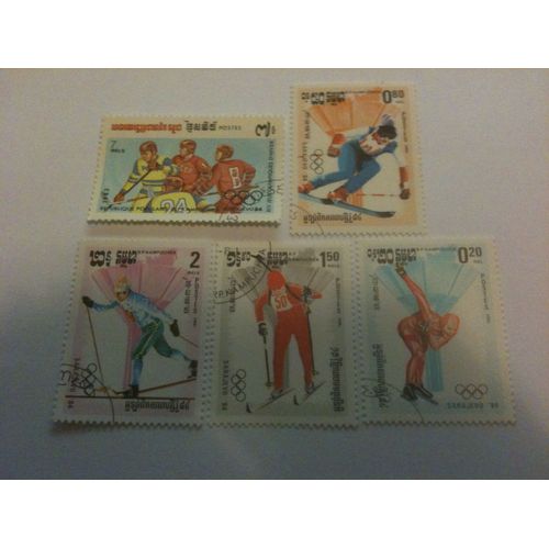 Lot De 5 Timbres Jeux Olympiques D'hiver Sarajevo 1984 Cambodge