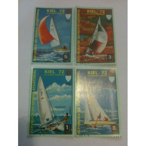 Lot De 4 Timbres Voile Jeux Olympiques 1972 Kiel Guinée Équatoriale