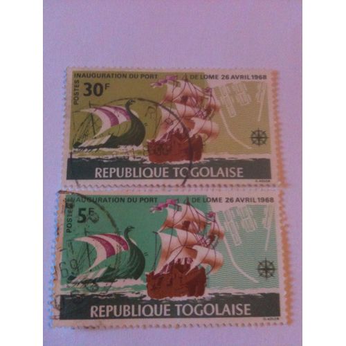 Lot De 2 Timbres Inauguration Du Port De Lomé 28 Avril 1968 Togo