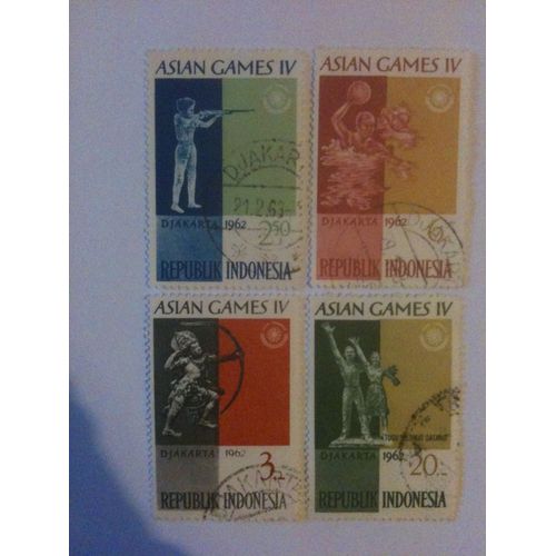 Lot De 4 Timbres 4ème Jeux Asiatiques Djakarta 1962 Indonésie