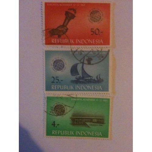 Lot De 3 Timbres Jeux Des Nouvelles Forces Émergeantes Djakarta 1963 Indonésie