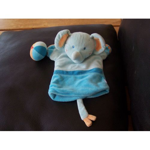 Doudou Elephant Marionnette Pommette Avec Ballon