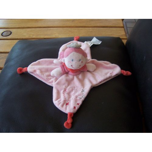 Doudou Plat Fee Poupee Kitchoun Kiabi Nicotoy Rose Grelot