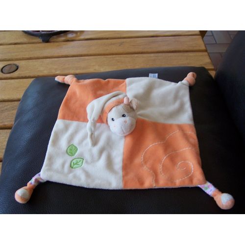 Doudou Plat Vache Gipsy Orange Et Ecru Grand Bonnet