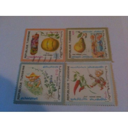 Lot De 4 Timbres Fruits Tunisie