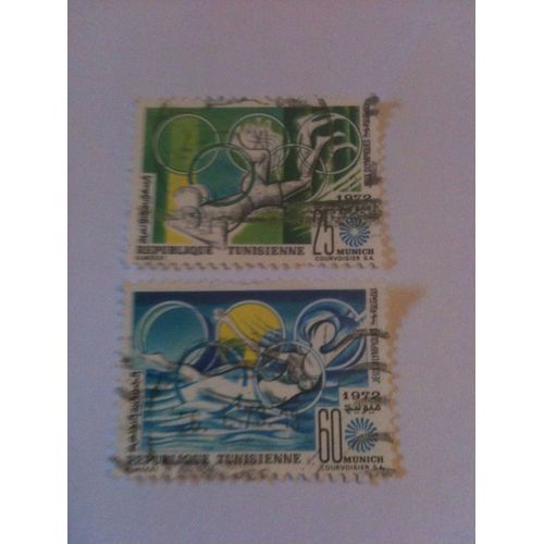 Lot De 2 Timbres Jeux Olympiques De Munich 1972 Tunisie