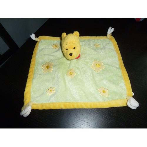 doudou Disney Ours Jaune 4 nœuds carre Winnie l'ourson Plat