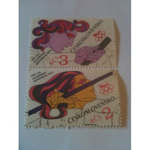 Lot De 2 Timbres Jeux Olympiques De Montréal 1976 Tchécoslovaquie