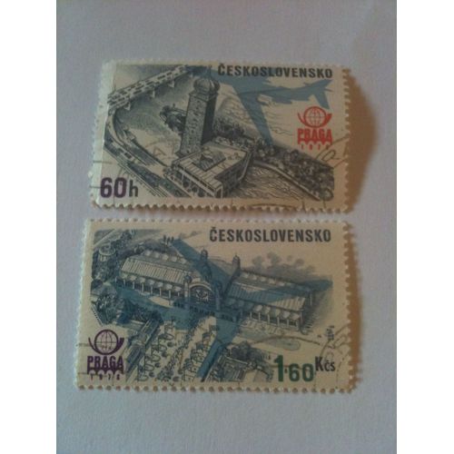 Lot De Deux Timbres Prague Tchécoslovaquie 1976