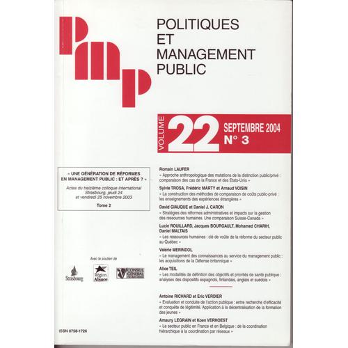 Pmp Politiques Et Management Public - Volume 22 N°3 Septembre 2004 -  0