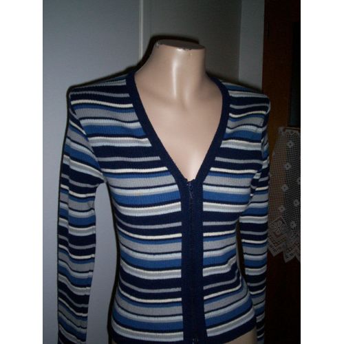 Gilet Rayé Bleu Avec Laine