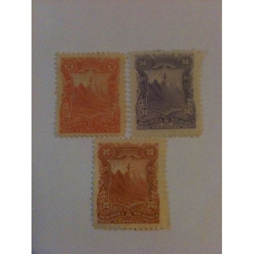 Lot De 3 Timbres Montagne Nicaragua