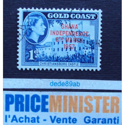 Ghana.. 1d Gold Coast . Elisabeth I I . Surcharge Indépendance Du Ghana .Christiansborg Castle .Oblitéré.