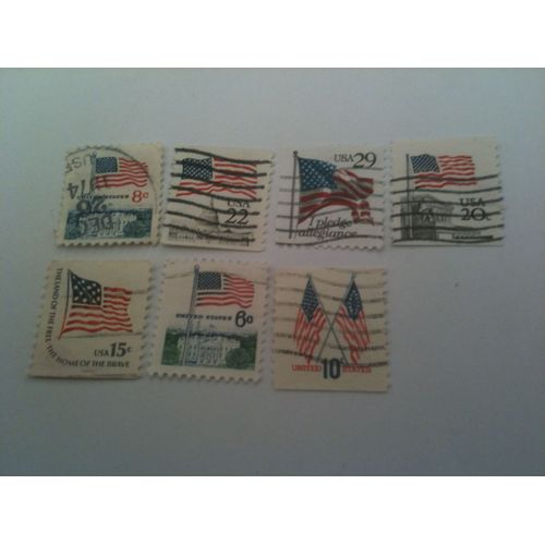 Lot De 7 Timbres Drapeau Etats-Unis