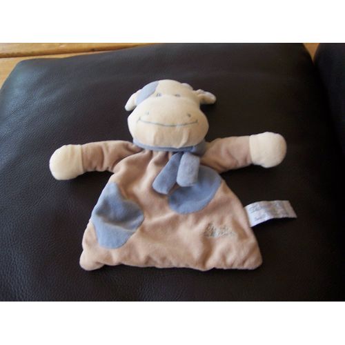 Doudou Plat Vache Tiamo Echarpe Bleue