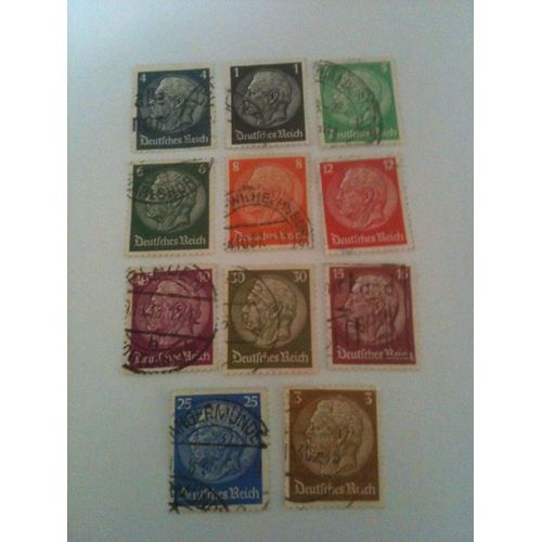 Lot De 11 Timbres Maréchal Hindenbourg Deutsches Reich Allemagne