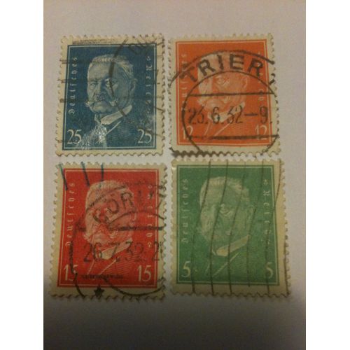 Lot De 4 Timbres Maréchal Hindenbourg Deutsches Reich Allemagne