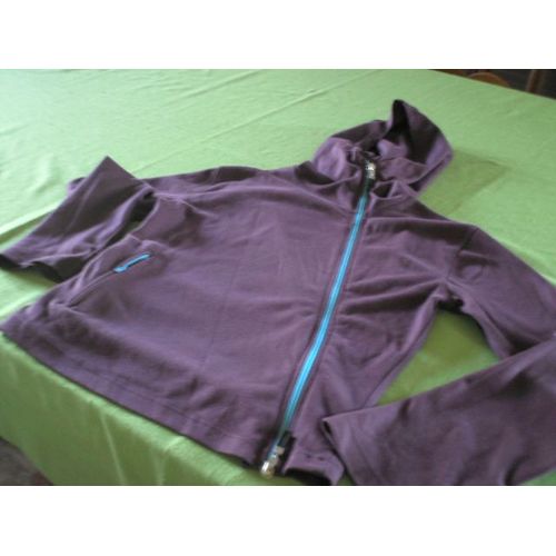 Sweat Violet - Capuche - Double Zip Turquoise Diagonale - T.16 Ans