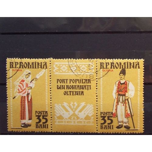 3 Timbres (Triptyque) Costume 1953 Roumanie