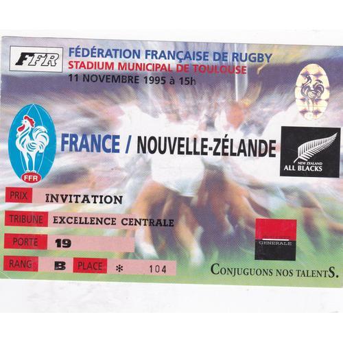 Billet (Invitation) Match De Rugby France/ Nouvelle Zelande 11 Novembre 1995 Au Stadium De Toulouse