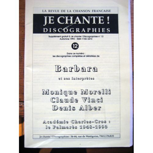 Je Chante N°12  Barbara  La Revue De La Chanson Française