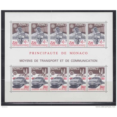 Monaco, Année 1988 ,  Bloc N°Yt Bloc 41, Moyens De Transport Et Communication: Satélitte, Partie Globe, Visage; Avion, Tgv (1626 Et 1627) - Neuf**