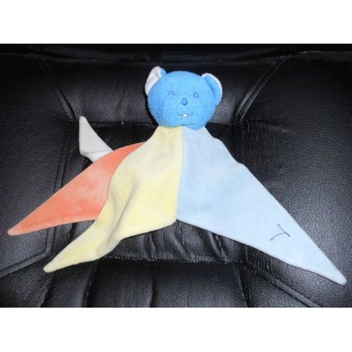 Doudou Peluche Plat Ours Bear Bar Orso Chat Multicolor Orange Bleu Blanc Musti Mustela