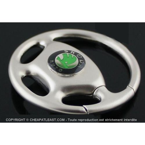 Porte-Clé (Clés / Clef) - Logo Skoda - En Forme De Volant (Alu, Ø 45 Mm) -