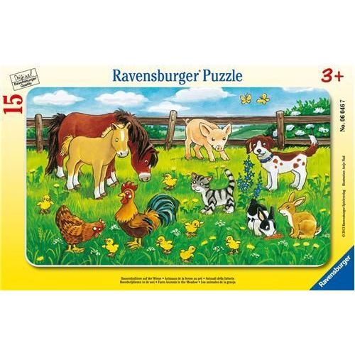 Ravensburger - Puzzle Cadre - Animaux De La Ferme Au Pré - 15 Pièces